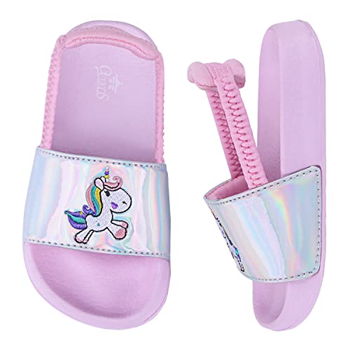 Otojaku Kids Flip Flops Sandals Toddler Boys Girls Sequin Slides Shower Beach Pool Shoes Slip on Summer Slippers with Back Strap Unicorn Silver 13 Little Kid