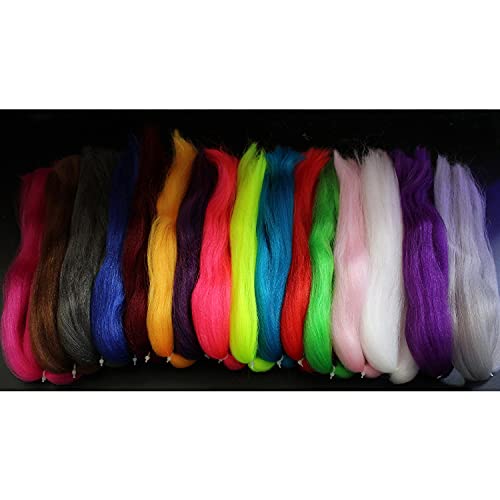 Tigofly 16 Colors Synthetic Fiber Large Hank Super Hair Fly Tying Bucktail Jig Lure Making Materials (16 Colors)