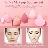 14 Pcs Makeup Sponge Set,Beauty Sponges Blender with 4 Pcs Powder Puff and 4 Pcs Mini Make up Sponges Valentine's Day,Mother's Day for Women Liquid,Foundation,Powder,Concealer,Cream(Pink)