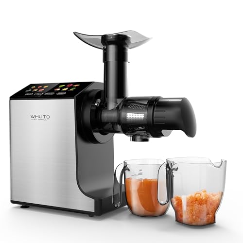 WHUTO Cold Press Juicer, Masticating Juicer Machines Easy to Clean with Brush, Touch Screen Stainless Juicer Machines for Vegetable & Fruit, Juice Extractor with Quiet Motor & 2 Speed Modes, Black