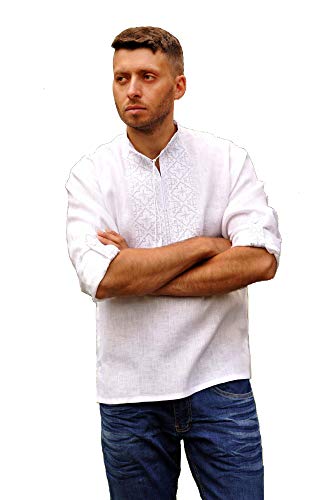 Vyshyvanka for Men. Ukrainian Embroidered Men's Shirt. Model M01 / 1-211 (X-Large (54)) White