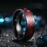 King Will Men's 8mm Red Carbon Fiber Black Celtic Dragon Tungsten Carbide Ring Comfort Fit Wedding Band (10)