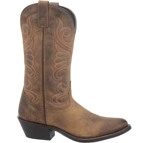 Laredo Womens Bridget Embroidered Round Toe Casual Boots Mid Calf Low Heel 1-2" - Brown - Size 8 B