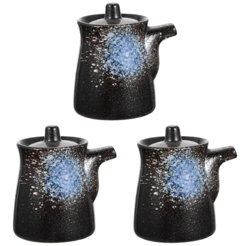 Hemoton 3pcs Ceramic Seasoning Bottle Pottery Japanese Ceramic Soy Sauce Vinegar Grease Pot Cooking Olive Oil Dispenser Sushi Sauce Container for Kitchen Cooking