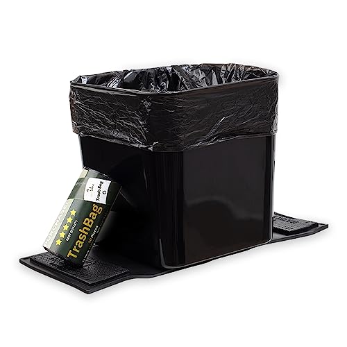 Car Trash Can Large Capacity Automotive Garbage Bin 1.4 Gallon Stability Flap for Cars & Trucks Leakproof Auto Garbage Bin & Car Trash Waste Container for Vehicles Black with Trash Bag (Black)