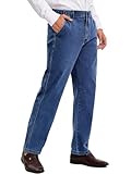 voeeron Mens Elastic Waist Jeans Relaxed Fit Men's Jeans with Elastic Waist with Zipper and Button, Medium Washed, 38W x 32L