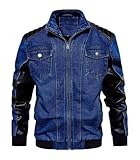 INVACHI Men's Denim & PU Leather Biker Jacket Vintage Motorcycle Jean Jacket with Leather Patchwork