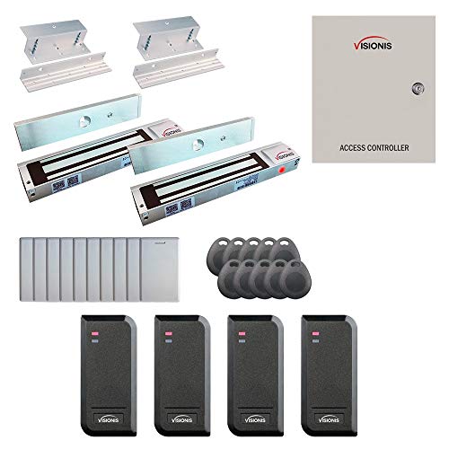 Visionis FPC-8530 Two Door Access Control System Inswing Door 600lbs Maglock Time Attendance + Entry and Exit Card Readers for Indoor/Outdoor Use, Software Included, 10000 Users Kit