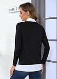 Vldnery Womens Fall Winter Sweater 2024 Trendy Clothes Collared V Neck Long Sleeve Tops 2 in 1 Outfit Casual Pullover Shirts Blcak 2XL Black