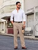 COOFANDY Men Linen Dress Pants Classic Fit Suit Pants Lightweight Wrinkle Free Casual Trousers