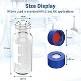 FOUR E'S SCIENTIFIC 2 mL Autosampler Vial 1000 Pack- HPLC Vial | 9-425 Clear Vial with Blue Screw Caps | Writing Patch | Graduation | Red PTFE & White Silicone Septa Fit for LC Sampler