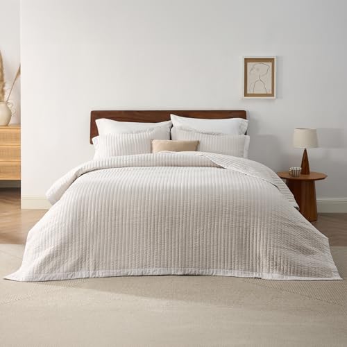 Bedsure Bone Bedspread Coverlet King Size - Lightweight Soft Bedding Set for All Seasons, Corduroy Pattern Quilt Set, 3 Pieces, 1 Quilt (111" x 106") & 2 Pillow Shams (20"x36"+2")