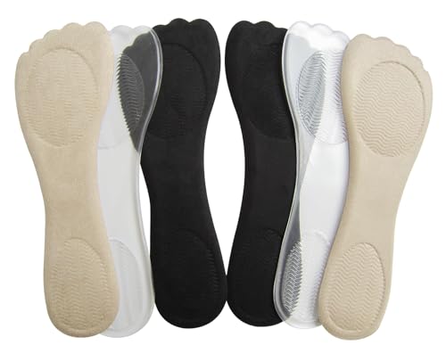 Bellcon 3 Pairs Silicone Gel Shoe Insoles for Sandals Self-Adhesive Shoe Inserts for High Heels Peep Toes Nonslip Cushion Pads with Water Waves for Flat Feet Pains Relief Plantar Fasciitis