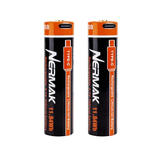 NERMAK 3.7V 3200mAh USB Rechargeable Lithium lon Battery for Flashlights, Headlamps, Bike Lights, Bluetooth Speaker Etc(2 Pack)