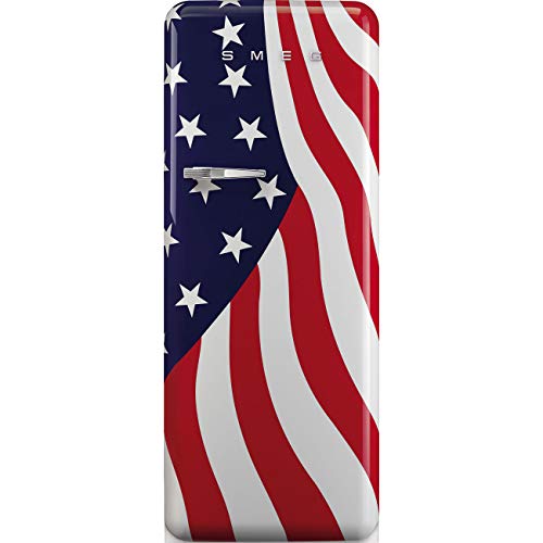 Smeg FAB28 50's Retro Style Aesthetic Top Freezer Refrigerator with 9.92 Cu Total Capacity, Multiflow Cooling System, Adjustable Glass Shelves 24-Inches, American Flag Right Hand Hinge Made In Italy