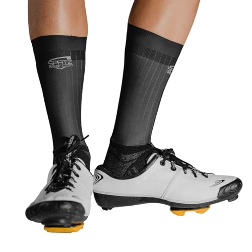 SPATZWEAR Aero Sokz – UCI Compliant Aero Cycling Socks, Non-Slip, High-Performance Racing Socks for Road, TT & Criterium (Black, S-M)