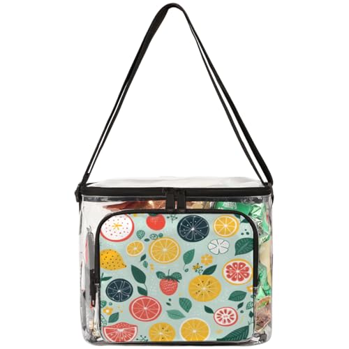 QsirBC Dragon Fruit Lemon Orange Clear Lunch Bag Transparent PVC Food Bag with Adjustable Shoulder Strap Through Tote for Work Concerts Sporting Events Freezer Storage