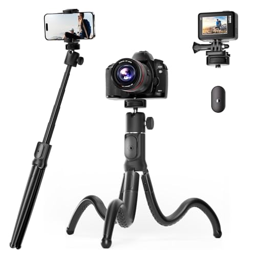 UBeesize Extendable Phone Tripod, Flexible Tripods with Remote, 3 in 1 Selfie Stick with Gopro Mount, iPhone Stand for Recording, Volgging, Live Streaming Fit for Cell Phones, Canon Sony Cameras