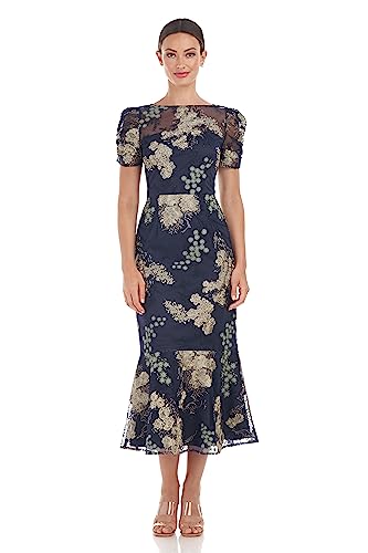 JS Collections Women's Hope Flounce Tea Length Dress, Navy/Jade