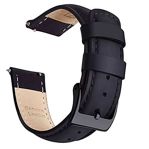 Ritche Genuine 18mm Black Leather Watch Bands Top Grain Classic Vintage Quick Release Leather Watch Strap, White Elephant Gifts, Stocking Stuffers for Men, Father's Day gifts
