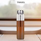 Reeho 32 oz Glass Water Bottle with Tea Infuser reusable Tea Tumbler with Strainer portable Travel Mug with Sleeve for Loose Leaf Tea, Cold Brew Coffee, Infused Fruit Water (Blue)