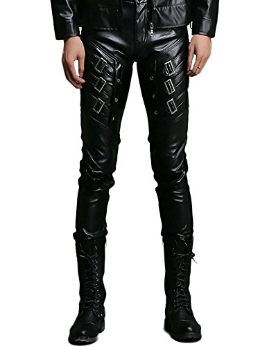 Idopy Men`s Rock Punk Patchwork Leather Pants