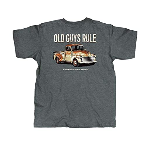 OLD GUYS RULE Men's Graphic T-Shirt, Respect The Rust - Gift for Dad, Grandpa, Husband, Father's Day, Birthday, Holiday - Funny Novelty Tee for Antique Car & Truck Enthusiasts (Dark Heather, X-Large)