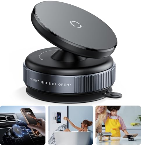 REOKILY Latest Magnetic Car Phone Holder Ultra Vacuum Suction Cup Phone Mount Magnetic Car Mount Cell Phone Holder for Your Car Accessories for iPhone 15 14 13 12 Android (Black)