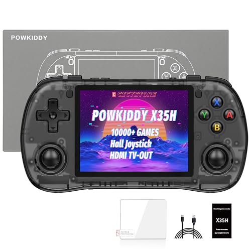 Powkiddy X35H Retro Handheld Game Console, - 10,000+ Games, 3.5" IPS, HDMI TV-Out, 4-6 Hour Playtime, Hall Joysticks, 64GB+ Dual Slots (Transparent Black)
