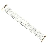 MeShow 44mm/42mm Two Tone Ceramics Stainless Steel Removable Link Strap Bracelet Watch Band with Stainless Steel Butterfly Buckle Clasp for iWatch 44mm/42mm All Models (White+Rose)