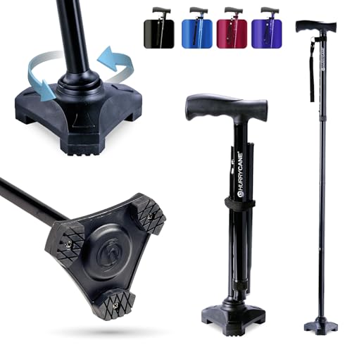 HurryCane HCANE-BK-C2 Freedom Edition Foldable Walking Cane with T Handle, Original Black