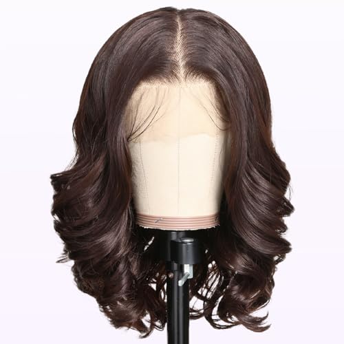 SISgrace Brown 13×6 HD Lace Front Wigs Synthetic Glueless Pre Layered Brown Roots Body Wave Wigs for Women Pre Plucked 18 Inch Tiny Knots Lace Natural Hairline Bob Wig