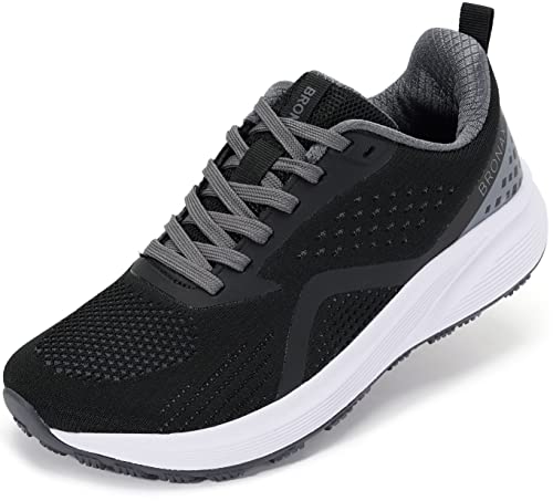 BRONAX Wide Toe Box Tennis Shoes for Women Lace up Breathable Mesh Size 9w with Arch Support Female Road Running Athletic Sports Fitness Stylish Fashion Ladies Sneakers Black 40