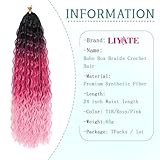 Goddess Box Braids Crochet Hair Ombre Pink Boho Crochet Braids 24 Inch 7 Packs Bohemian Crochet Braids with Curly Ends Knotless Box Braids Crochet Braiding Hair Extensions, 1B/Rosy/Pink