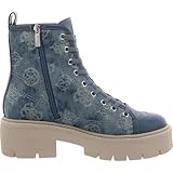 GUESS Women's Shutter Combat Boot, Blue Denim Logo, 8.5