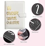 100 Envelopes Money Saving Challenge, 100 Envelope Challenge Binder, Easy and Fun Way to Save $5,050, Savings Challenges Budget Book Binder with Cash Envelopes for Office,Home,School (White)