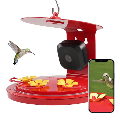 Perky-Pet Smart Camera Hummingbird Feeder, 20 oz Nectar Capacity – Motion Activated 1080p HD Photos & Videos, Live Stream Camera – 2.4 GHz Wi-Fi, Battery-Powered