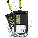 Pelican 2 Pack Marine - IP68 Waterproof Phone Pouch (XL Size) Floating Waterproof Phone Case - Beach Cruise Ship Travel Essentials - Works with All Phones - Detachable Lanyard - Black / Hi-Vis Yellow