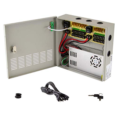 18 Outputs 12V DC 30 Amp Distribution Switching Power Supply Box for CCTV Security Cameras, UL Listed