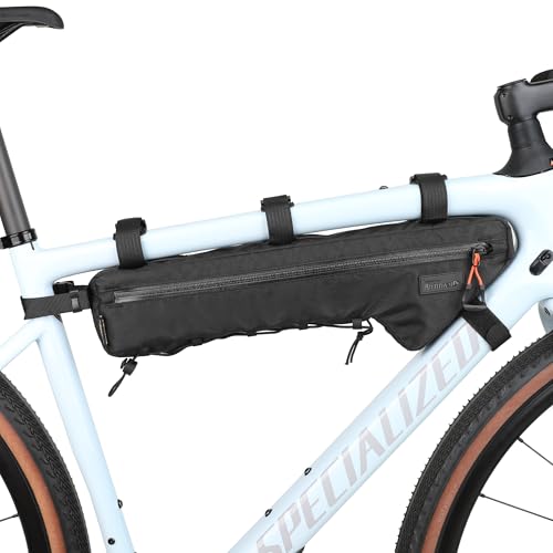 Rhinowalk Bicycle Front Frame Bag Bike Under Top Tube Triangle Bag Lightweight Extra Long 2.4L Touring Pack Cycling Nylon Pouch for Mountain Road Bike(Black)