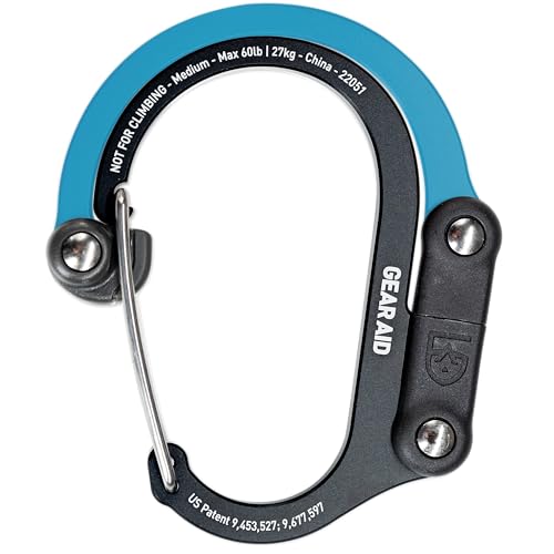 GEAR AID HEROCLIP Carabiner Gear Clip and Hook (Medium) for Camping, Backpack, and Garage Organization, Black and Blue