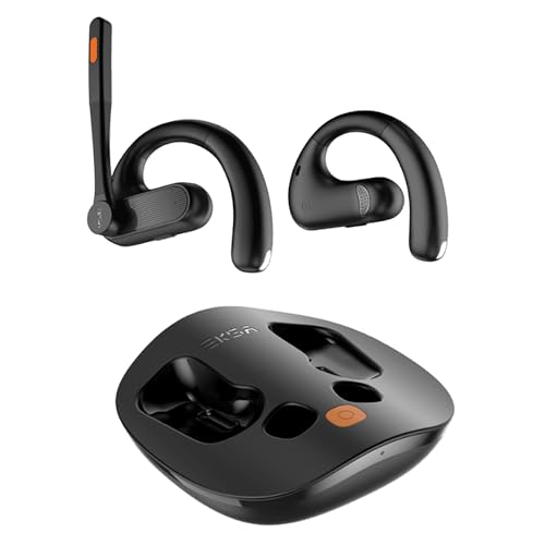 EKSAtelecom S30 Bluetooth Open-Ear Air-Conduction Headset with Microphone, True Wireless with Charging Case, Black