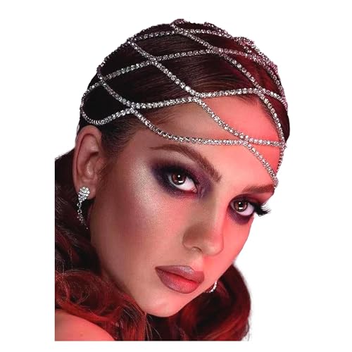 NAISKA Silver Rhinestone Head Chain Wedding Bride Crystal Headpieces Caps Vintage 1920S Party Flapper Hair Headband Jewelry Gatsby Hair Accessories for Women and Girls