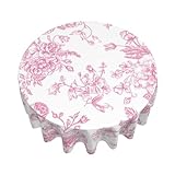 AEIOAE Floral Tablecloth 70x70 Inch Round, Pink Flower Table Cloth, Chinoiserie Floral Tablecloths Polyester Fabric Farmhouse Decorative for Spring Home Kitchen Dining Party