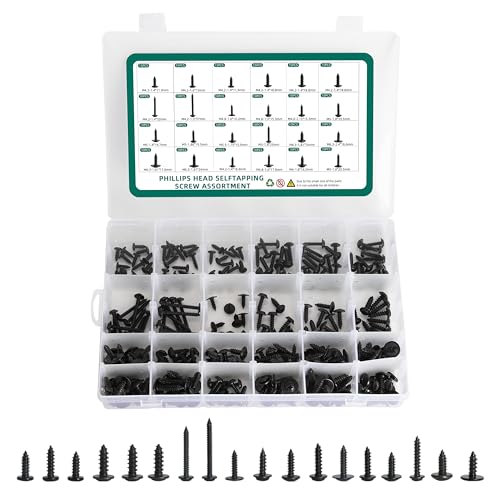 270pcs Phillips Head Self Tapping Screw Assortment Kit Automotive Body Screw for Auto Body Repair & DIY Projects #8, #10, #12, #14, Zinc-Plated Steel
