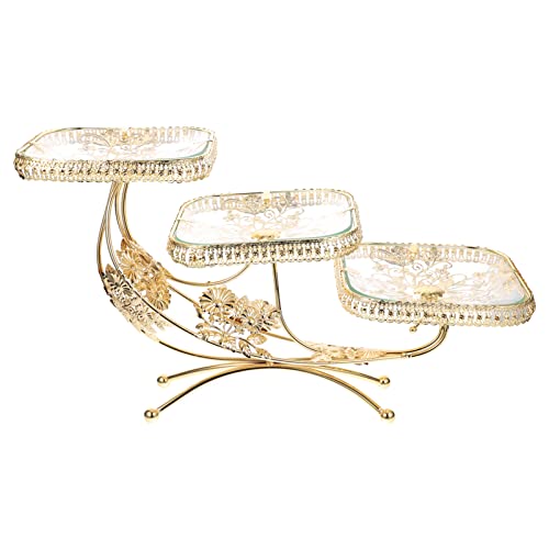 BESTOYARD 3 Tier Serving Tray, European Style Glass Fruit Plate with Gold Metal, Decorative Candy Dish for Home, Parties, and Special Events, 20.47 X 9.44 X 7.08 Inches
