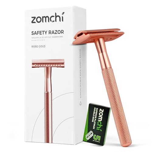 ZOMCHI Safety Razor for Men&Women with 5 Double Edge Safety Razor Blades, Double Edge Razor, Reusable Razor, Plastic Free – Rose Gold