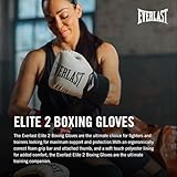 Everlast Elite 2 Boxing Gloves, Pro Training Gloves for Men and Women, Secure Fit Hook and Loop Closure & Ventilation, Heavy Bag & Speedbag Training (16oz, White/Black)