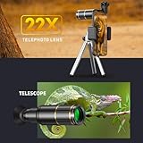 Updated COSULAN Phone Camera Lens Kit 4-in-1, Come with 22X Telephoto Lens, 205° Fisheye Lens, 4K 0.67X Wide Angle Lens, 25X Macro Lens, Clip, and Phone Mini Tripod for iPhone and Android Phone Series