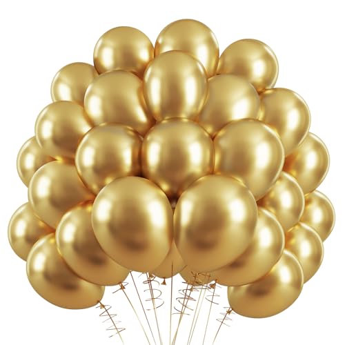 RUBFAC 120pcs Gold Balloons 12 Inches Chrome Metallic Balloons, Metallic Gold Balloons for Graduation Anniversary Wedding Party Supplies Garland Arch Decoration